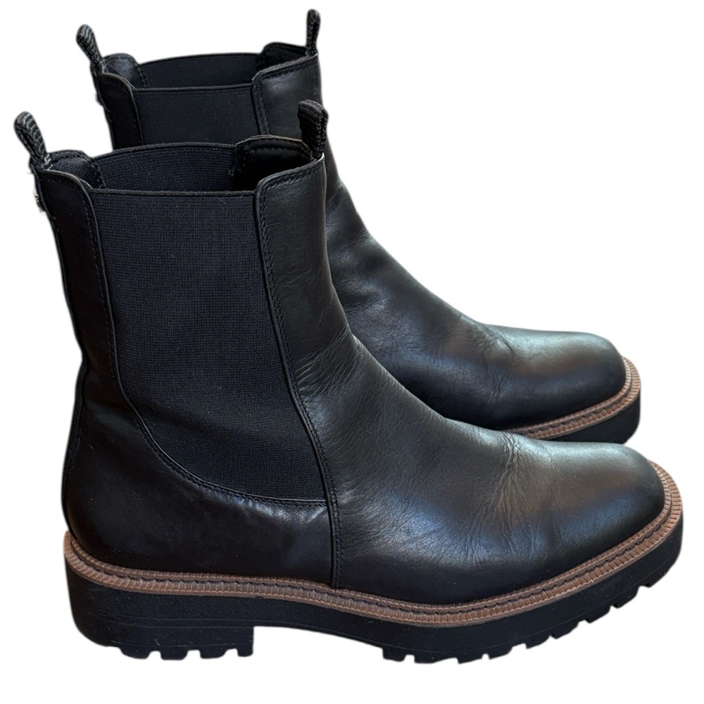 Black Leather Chelsea Lug Boots - Women's